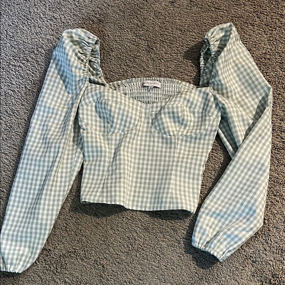 Gianni Bini Sage Green Gingham Bustier Blouse